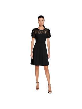 NWOT Shani Black Floral Applique Fit & Flare Crepe Dress – Sz 6